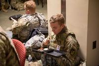 U.S. soldiers with the Utah National Guard eat a meal while on a break in Washington, D.C., Jan. 16, 2021. (U.S. Army National Guard/Sgt. Jordan Hack)