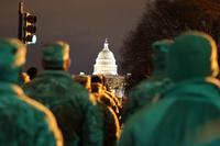 U.S. National Guard soldiers stand in formation.