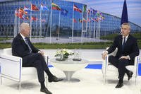 President Joe Biden meets with NATO Secretary General Jens Stoltenberg.