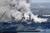 Smoke rises from the USS Bonhomme Richard in San Diego