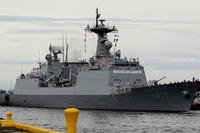 South Korean navy destroyer, the Munmu The Great, prepares to dock at the Manila South Harbor.