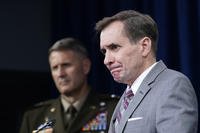 Pentagon spokesman John Kirby, right, and Army Maj. Gen. William &quot;Hank&quot; Taylor, left at a briefing at the Pentagon.