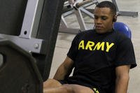 Soldier works out his legs.