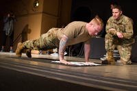 A U.S. Army soldier does a push-up during the All-American Challenge.