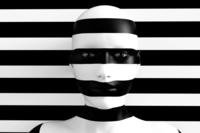 face hidden by alternating black and white stripes