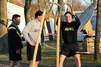 U.S. soldiers go through a strength training circuit.