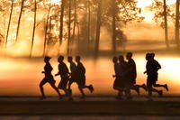 Soldiers with the Georgia Army National Guard complete a sunrise run during annual training at Fort Stewart.