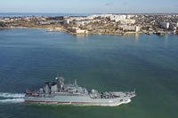 Russian navy's amphibious assault ship Kaliningrad sails into the Sevastopol harbor in Crimea