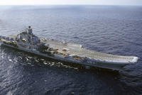 Admiral Kuznetsov aircraft carrier seen in the Barents Sea, Russia.