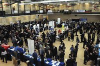 Veterans and their family members attend the first ‘100,000 Jobs Mission Hiring Event’ at Naval Support Activity Bethesda, Md.