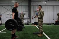 Iowa Army National Guard Soldier performs a deadlift.