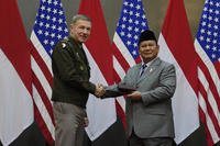 U.S. Army Chief of Staff Gen. James McConville and Indonesian Defense Minister Prabowo Subianto