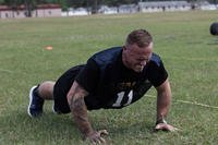 U.S. Army Sgt. Joshua Kirby completes the hand-release push-up during the 2023 Region III Best Warrior Competition, Fort Stewart, Georgia.