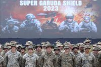 U.S. Marines attend the opening ceremony of Super Garuda Shield 2023 in Baluran, East Java, Indonesia