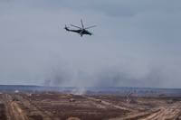 Helicopter flies during Russia and Belarus military drills