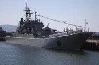 The Olenegorsky Gornyak warship stands moored at a harbor of Novorossiysk, Russia