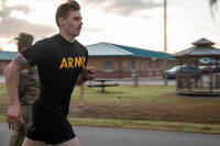 U.S. Army Sgt. Lucas Johnson, a Georgia Army National Guardsman, finishes the 2-mile run event of the Army Combat Fitness Test at Fort Stewart.