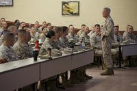The 35th Commandant of the Marine Corps, Gen. James F. Amos, addresses service members aboard Marine Corps Base Quantico, Virginia.