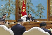 North Korea leader Kim Jong Un, center, attends a Politburo meeting in Pyongyang