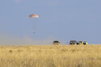 The Soyuz MS-23 spacecraft lands in a remote area near the town of Zhezkazgan, Kazakhstan