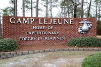 A welcome sign stands outside the U.S. Marine Corps Base Camp Lejeune in North Carolina.