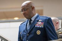 Chairman of the Joint Chiefs of Staff Air Force Gen. CQ Brown arrives for a classified briefing for senators on the situation in the Middle East at the Capitol in Washington, Wednesday, Oct. 18, 2023. (Nathan Howard/AP Photo) Chairman of the Joint Chiefs of Staff Air Force Gen. CQ Brown arrives for a classified briefing for senators on the situation in the Middle East at the Capitol in Washington.