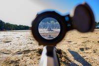 The MK-22 precision sniper rifle sights view a target on the range at Joint Base McGuire-Dix-Lakehurst, New Jersey.