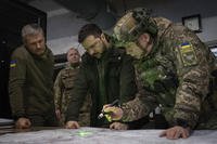 Ukrainian President Volodymyr Zelenskyy, Commander of Ukraine's Ground Forces Col.-Gen. Oleksandr Syrski, right