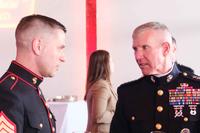1st Sgt. Peter Battershall speaks with the commandant of the Marine Corps, Gen. Eric Smith