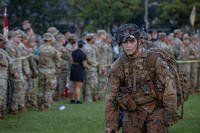 A U.S. Army soldier with the 25th Infantry Division finishes a 12-mile ruck for the Expert Infantryman, Soldier, and Field Medical Badge (E3B) evaluation on Schofield Barracks, Hawaii.