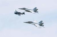 EA-18G Growlers and a vintage F4F Hellcat fighter at Dayton Air Show