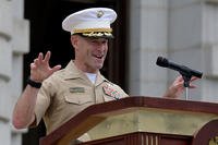 Outgoing Commandant of Midshipmen Marine Col. James P. McDonough III gives remarks