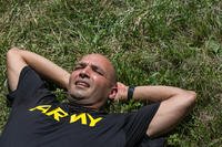 U.S. Army Sgt. Luis Cruz, assigned to 687th Rapid Port Opening Element, performs sit-ups during the Army physical fitness test portion of the 2017 Army Materiel Command's Best Warrior Competition at Camp Atterbury, Indiana.