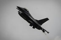 The Ukrainian Air Force's F-16 fighter jet flies in an undisclosed location in Ukraine.