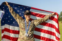 U.S. Army Sgt. Sagen Maddalena poses with her Paris 2024 Olympic silver medal