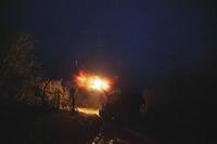 Ukrainian AS-90 self-propelled artillery vehicle fires towards Russian positions