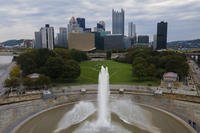 The Point State Park Fountain is part of the downtown skyline in Pittsburgh.