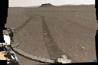 Perseverance rover capturing a portrait of its recently completed sample depot using its Mastcam-Z camera