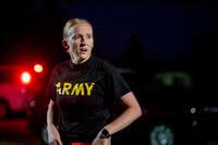 Staff Sgt. Elyse Bailey, a U.S. Army Reserve military police soldier representing the 200th Military Police Command, recovers after running the 2-mile Army Combat Fitness Test during the 2020 U.S. Army Reserve Best Warrior Competition at Fort McCoy, Wisconsin.