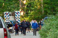 Search and rescue teams leave the command post at St. Mary's Wilderness en route to the Blue Ridge Parkway
