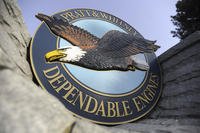 &quot;Pratt &amp; Whitney Dependable Engines&quot; emblem at the plant in East Hartford