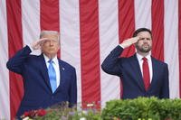 President Donald Trump and Vice President JD Vance salute at the National Memorial Day Observance