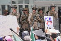 U.S. Marines guard a federal building in Los Angeles