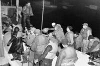 Some of the 32 survivors of the stricken tanker Pendleton that broke up and sank in a northeast storm near Chatham, Mass., Feb. 18, 1952, are pictured as they were rescued by a Coast Guard vessel.