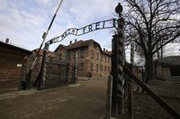 The gate of the Auschwitz I Nazi death camp in Oswiecim, Poland