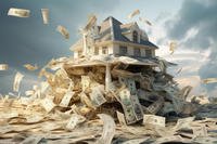 Money bursting out of a house