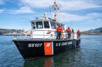 A boat from Coast Guard Sector Puget Sound is shown in Elliott Bay, Seattle.