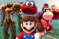 A collage of three Nintendo games that have 90+ reviews on Open-Critic: Metroid Prime Remastered, Super Mario Odyssey and Donkey Kong Bananza.