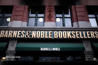A Barnes &amp; Noble bookstore sign on the exterior of a retail building. Photo Credit: Screenshot from PBS Hour.