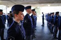 Space Force basic training candidates undergo inspection.